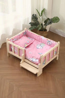 Premium Solid Wood Pet Bed - All-Season Removable Cushion for Dogs & Cats