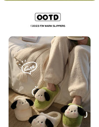 Women's Winter Cartoon Dog Plush Slippers