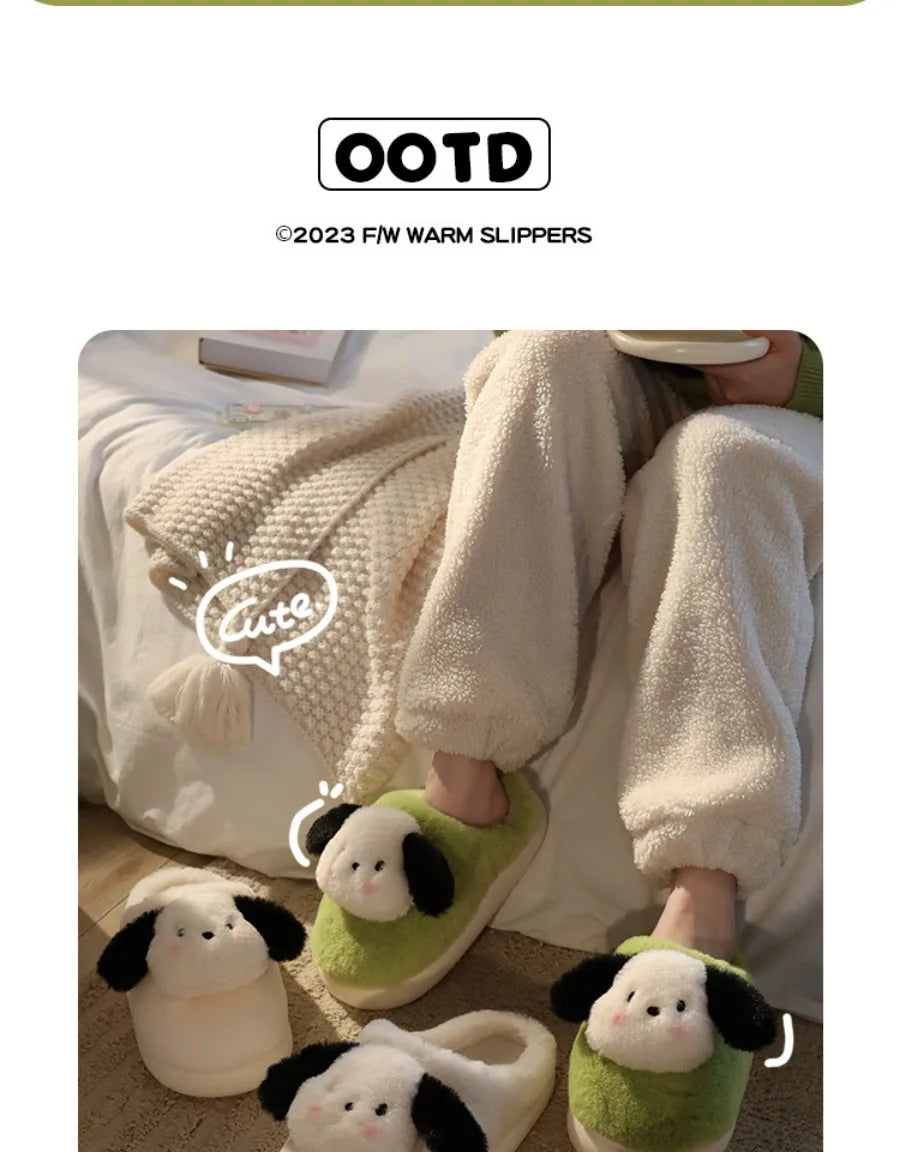 Women's Winter Cartoon Dog Plush Slippers