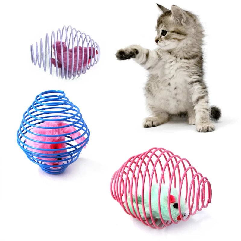 Interactive Cat Toy Ball Set - Spring & Caged Rat Toys