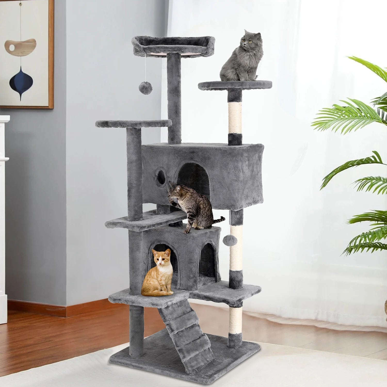 54/70 Inch Cat Tower Play and Sleep