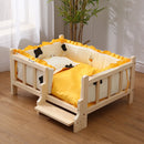 Premium Solid Wood Pet Bed - All-Season Removable Cushion for Dogs & Cats