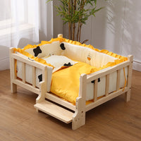 Premium Solid Wood Pet Bed - All-Season Removable Cushion for Dogs & Cats