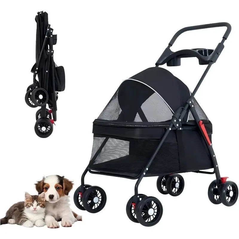 Lightweight Pet Stroller - Foldable Travel Stroller for Small Dogs & Cats