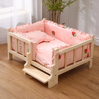 Premium Solid Wood Pet Bed - All-Season Removable Cushion for Dogs & Cats