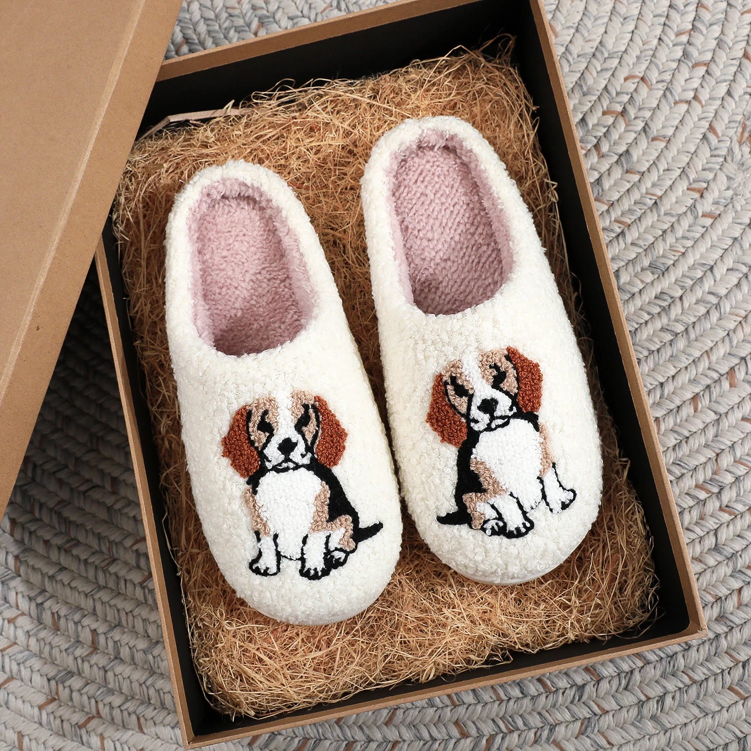 Border Collie Embroidered Plush Slippers