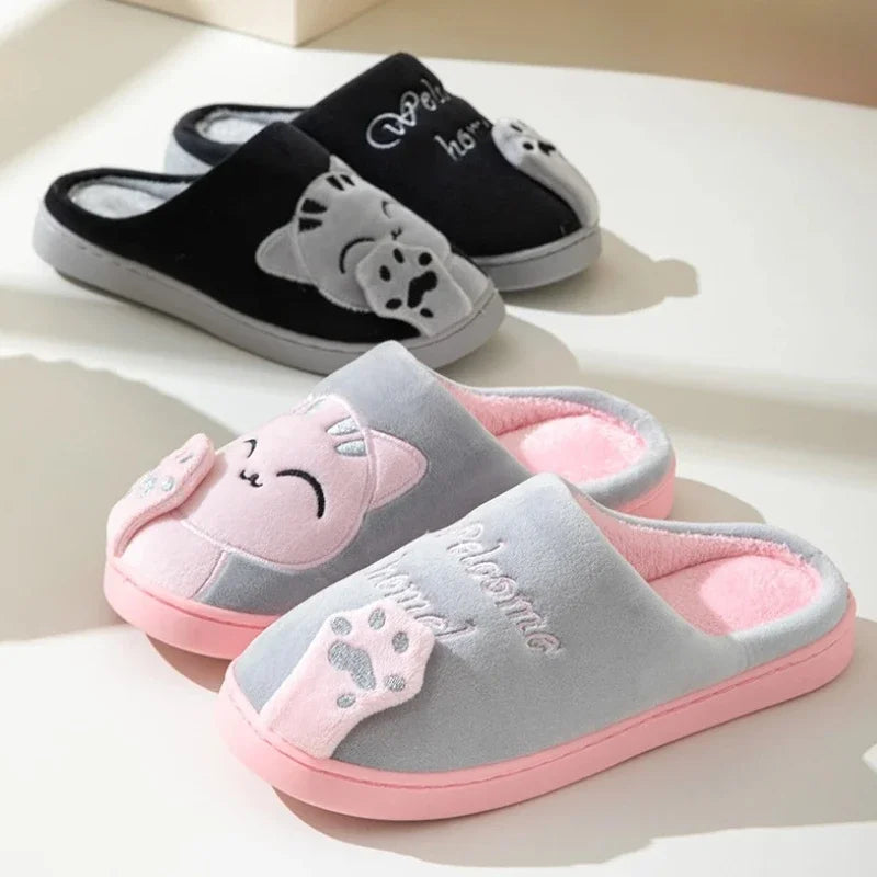 Lucky Cat Couple Cotton Slippers