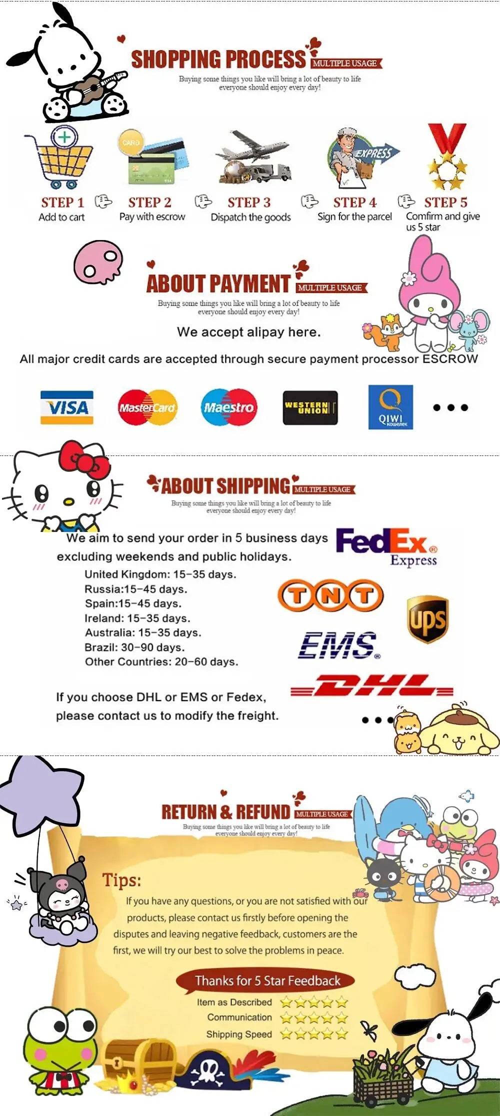 Hello Kitty & Pochacco Kids' Sandals - Wrap Toe Summer Birthday Gift