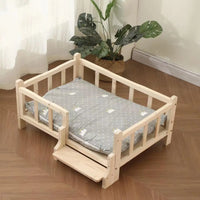 Premium Solid Wood Pet Bed - All-Season Removable Cushion for Dogs & Cats