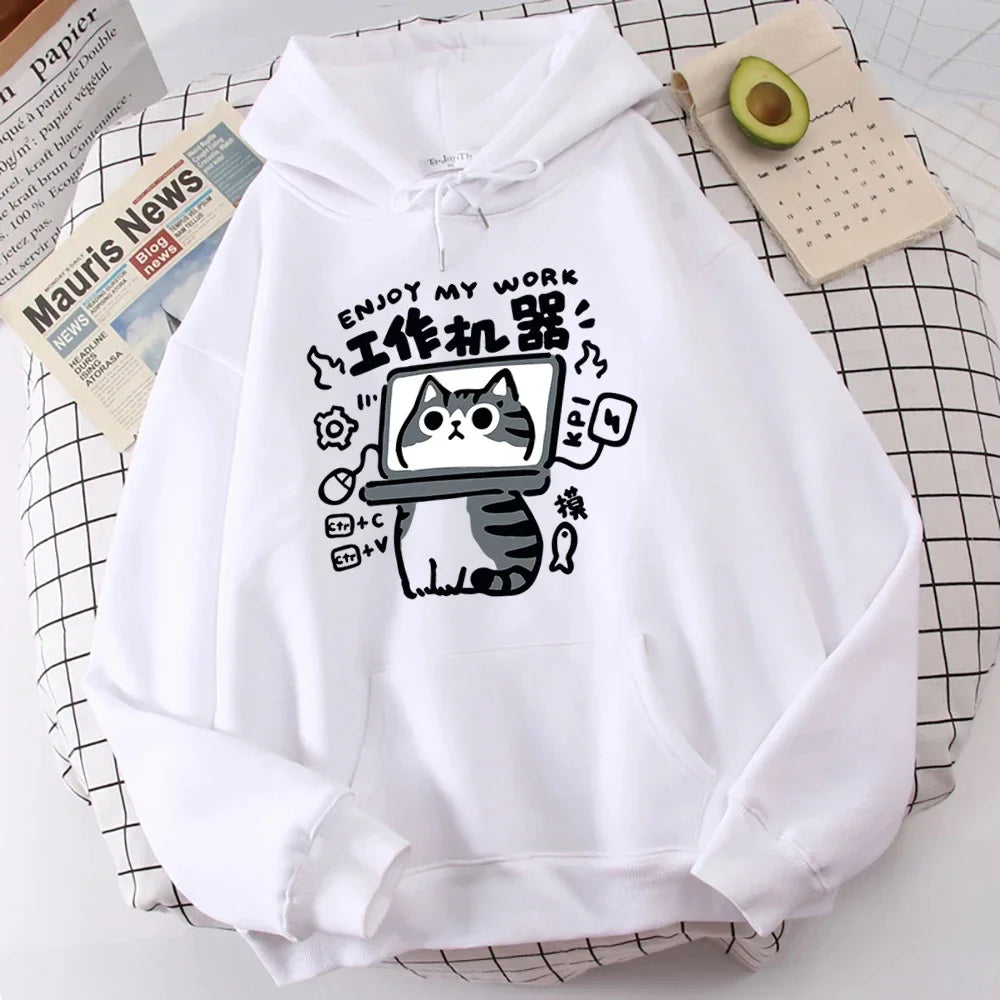 Abstract Cat Work Machine Sweatshirt - 2025 Cartoon Comfort Pullover