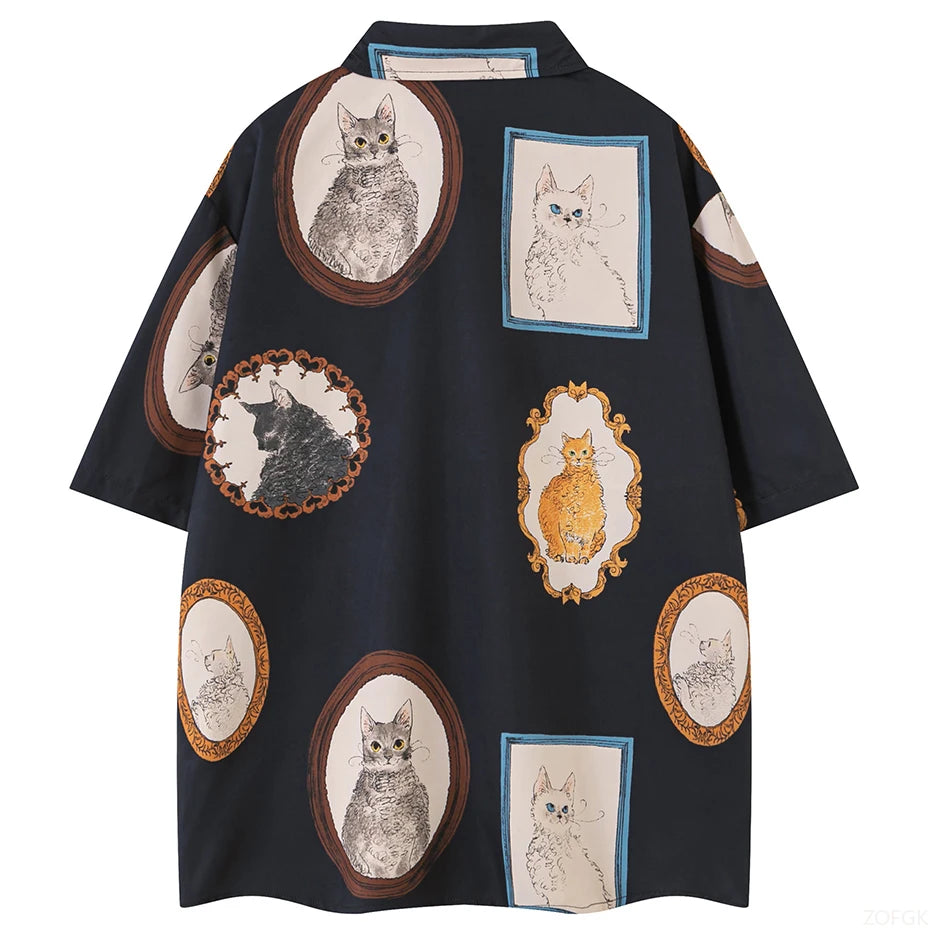 Cat Graphic Button-Up