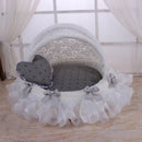 Luxury Round Pet Bed with Lace Trim - Washable Dog Bed
