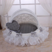 Luxury Round Pet Bed with Lace Trim - Washable Dog Bed