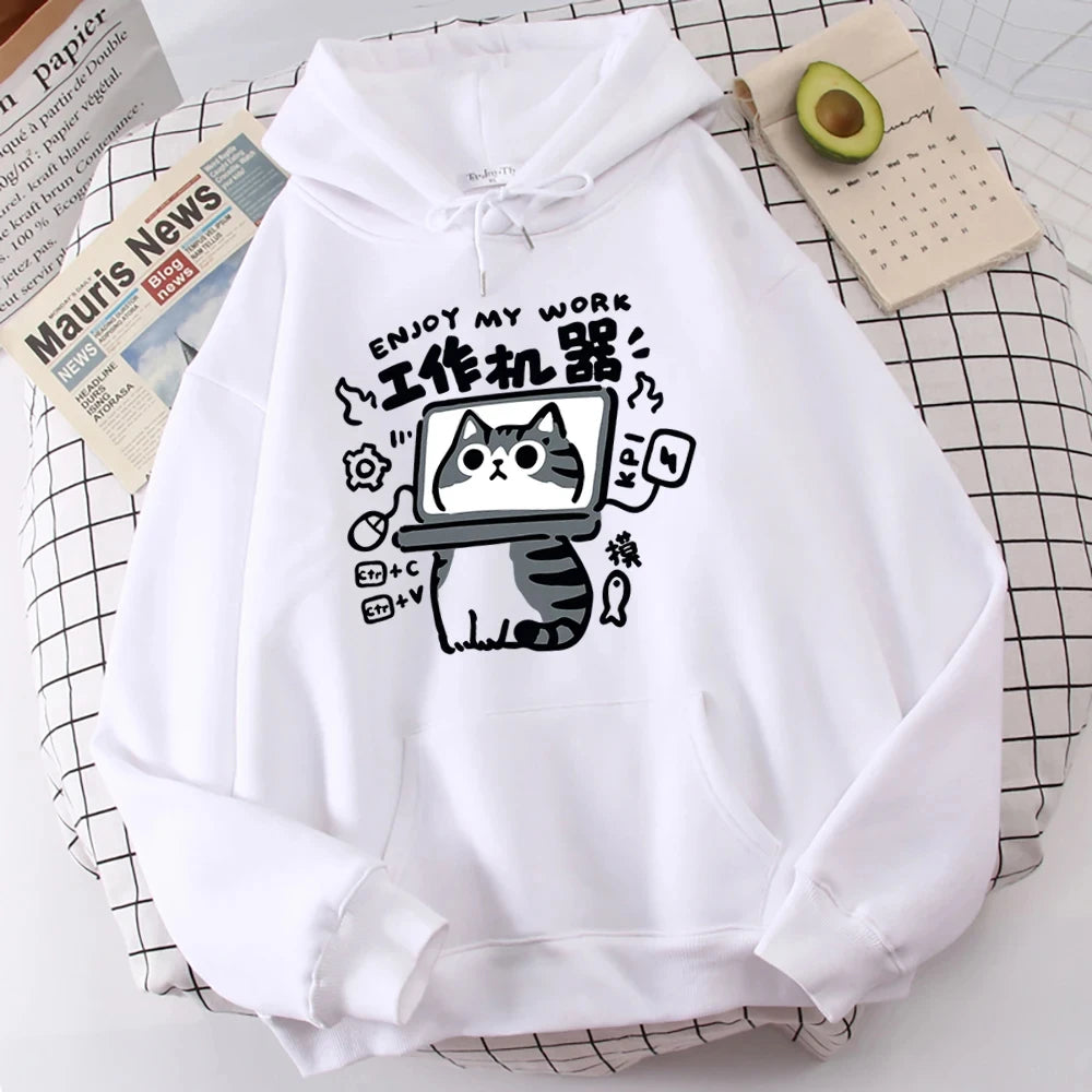 Abstract Cat Work Machine Sweatshirt - 2025 Cartoon Comfort Pullover