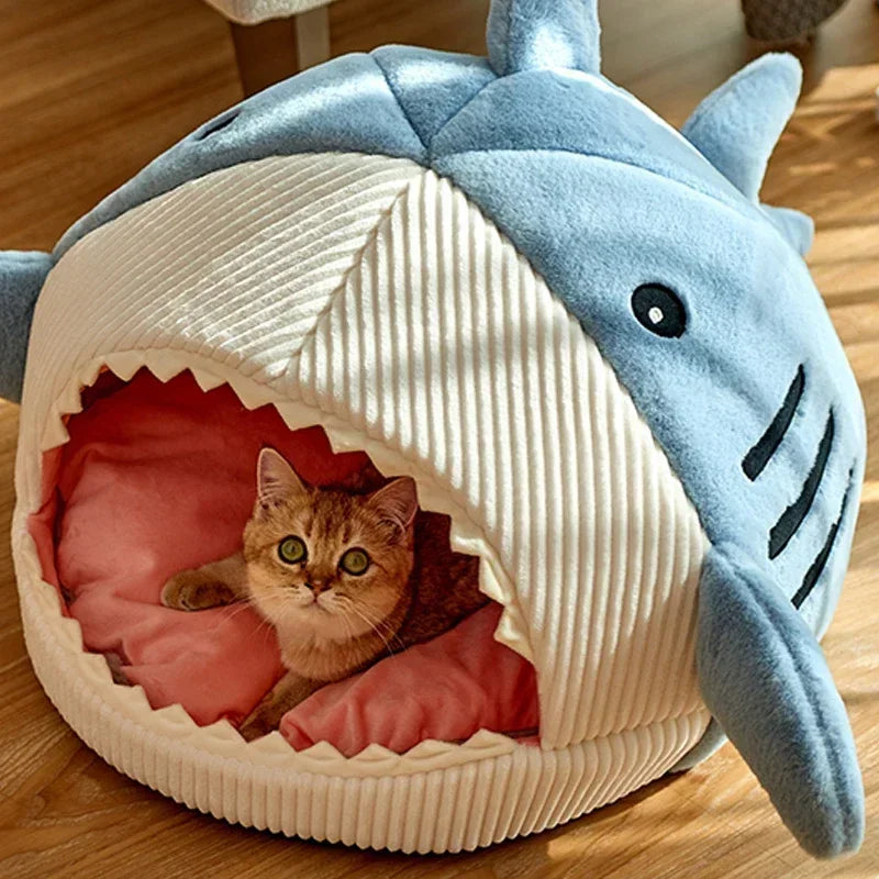 Cat Bed Semi-Enclosed Big Mouth Shark - Warm Pet Kennel Cave Tent