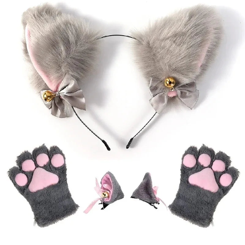 Cat Ear Cosplay Costume Set - Anime Headband & Claw Gloves with Bell