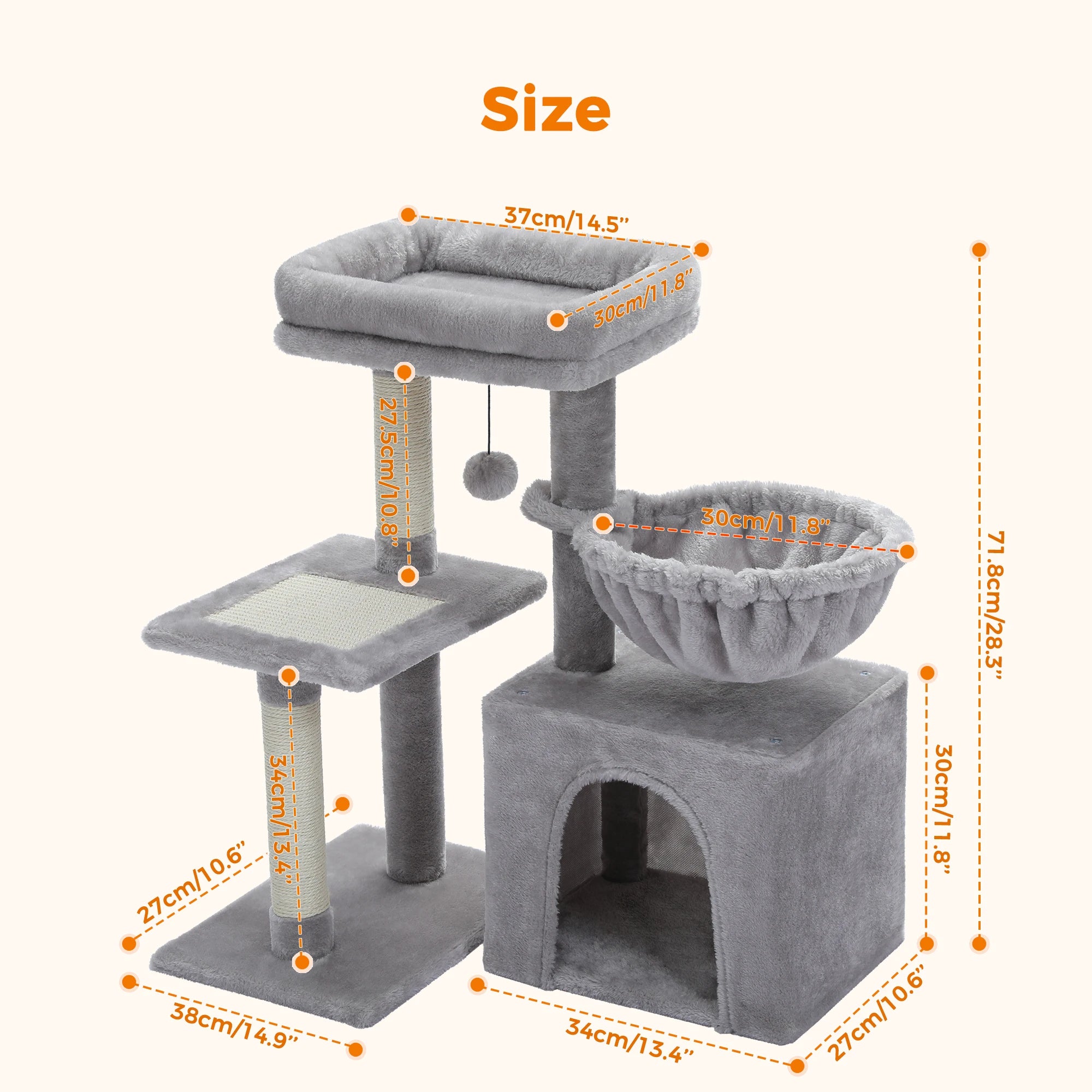 Multi-Level Cat Activity Tree with Scratching Posts & Hammock