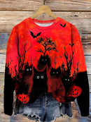 🖤 Women's Halloween Black Cat Long Sleeve T-Shirt - Mystical Gothic Streetwear