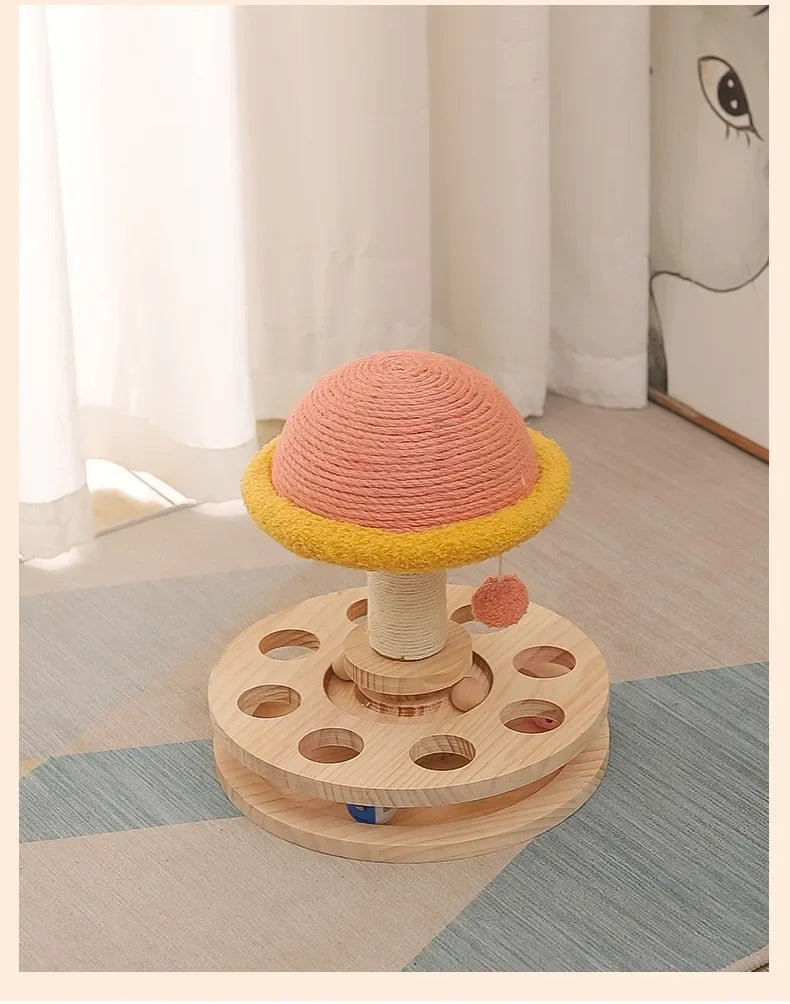 Interactive Cat Scratching Board - Wood Carousel Puzzle & Claw Care Station