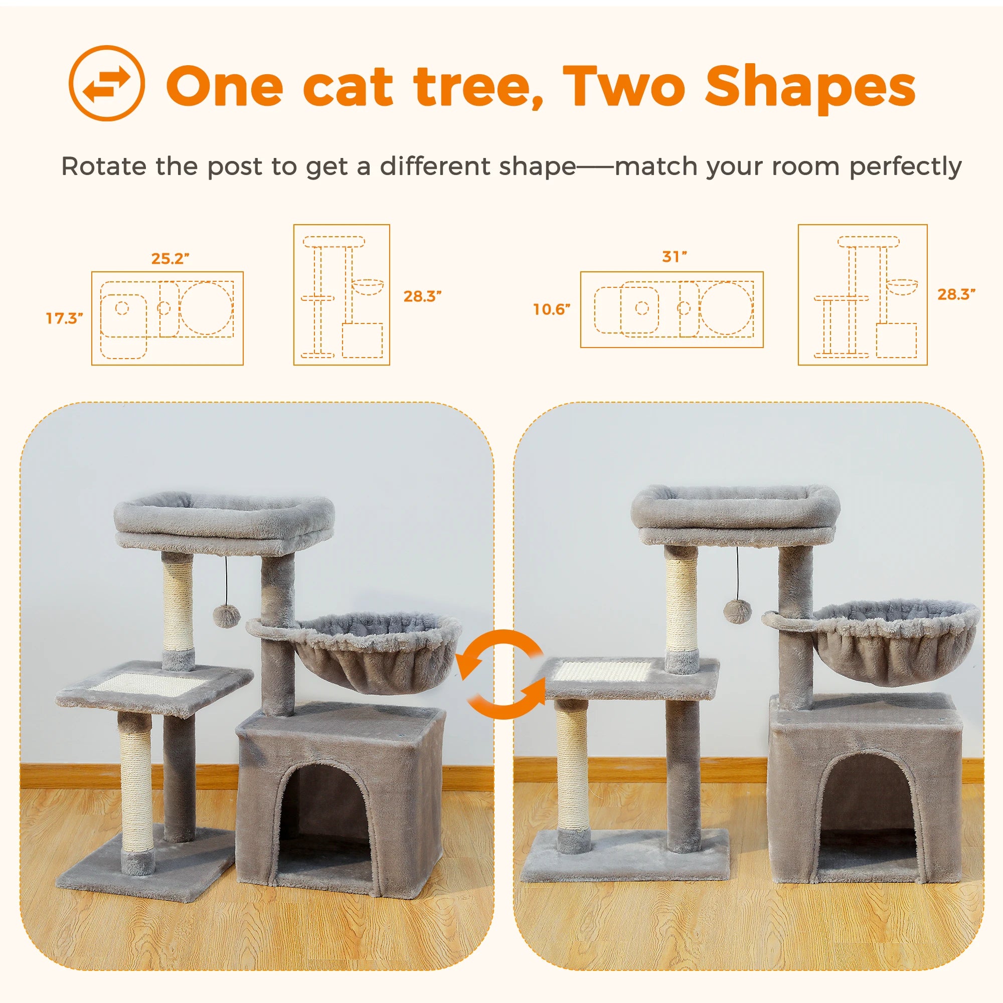 Multi-Level Cat Activity Tree with Scratching Posts & Hammock