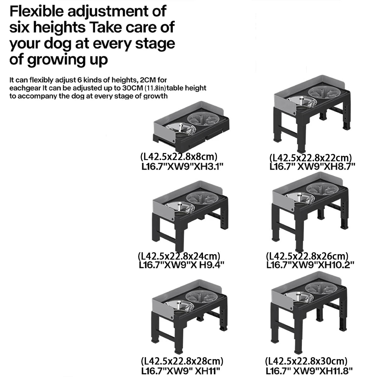 Collapsible Elevated Dog Bowls - Adjustable Stand with Double Stainless Steel Bowls