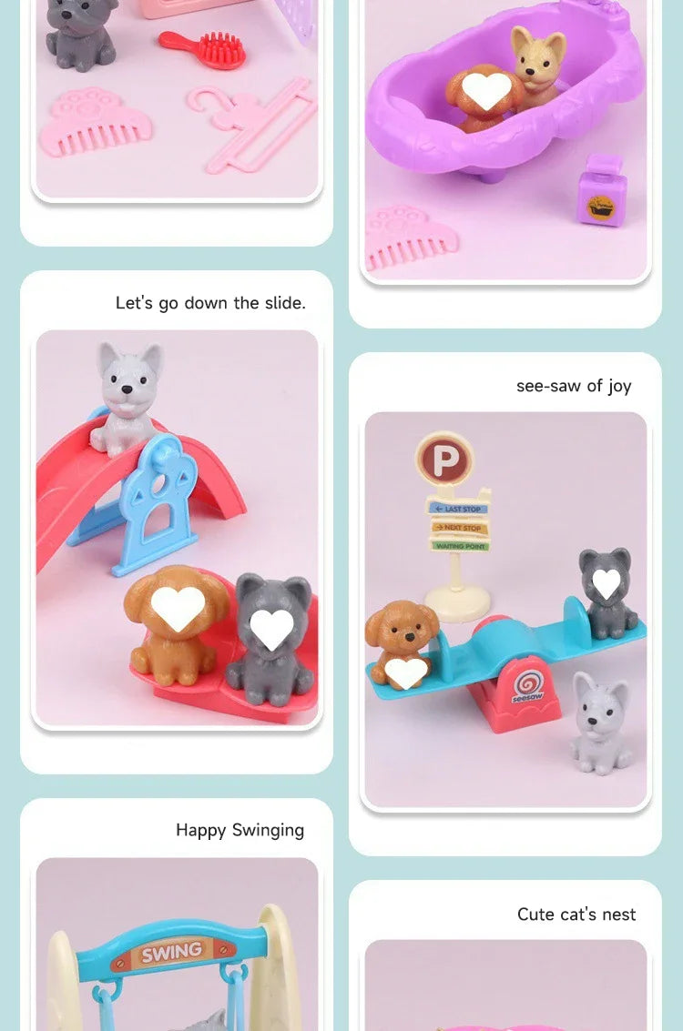 Pet Family Pretend Play Set - Mini House & Dolls