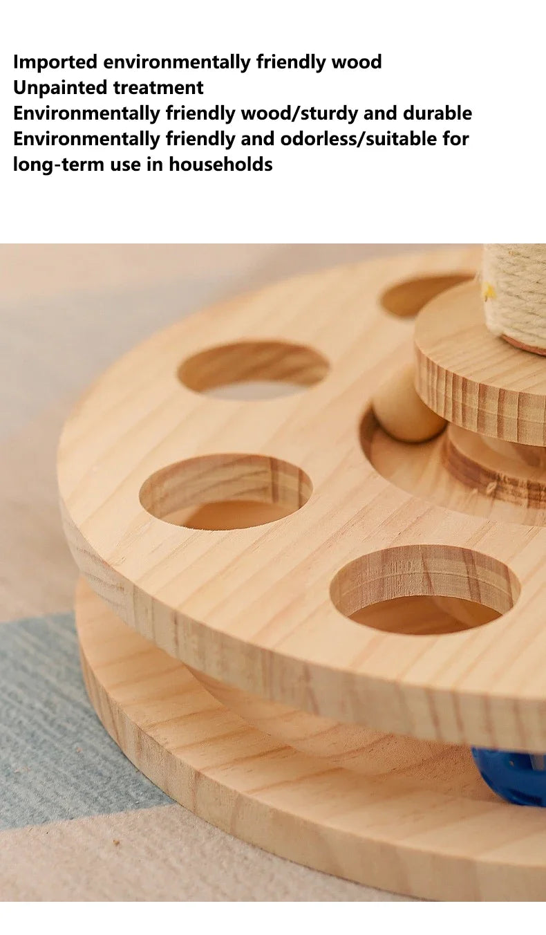 Interactive Cat Scratching Board - Wood Carousel Puzzle & Claw Care Station