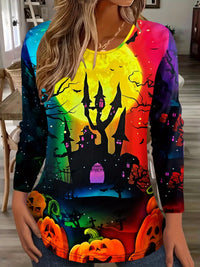 🖤 Women's Halloween Black Cat Long Sleeve T-Shirt - Mystical Gothic Streetwear