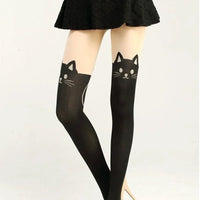 Black Cat Over-the-Knee Socks - Women's Cotton Thigh Highs