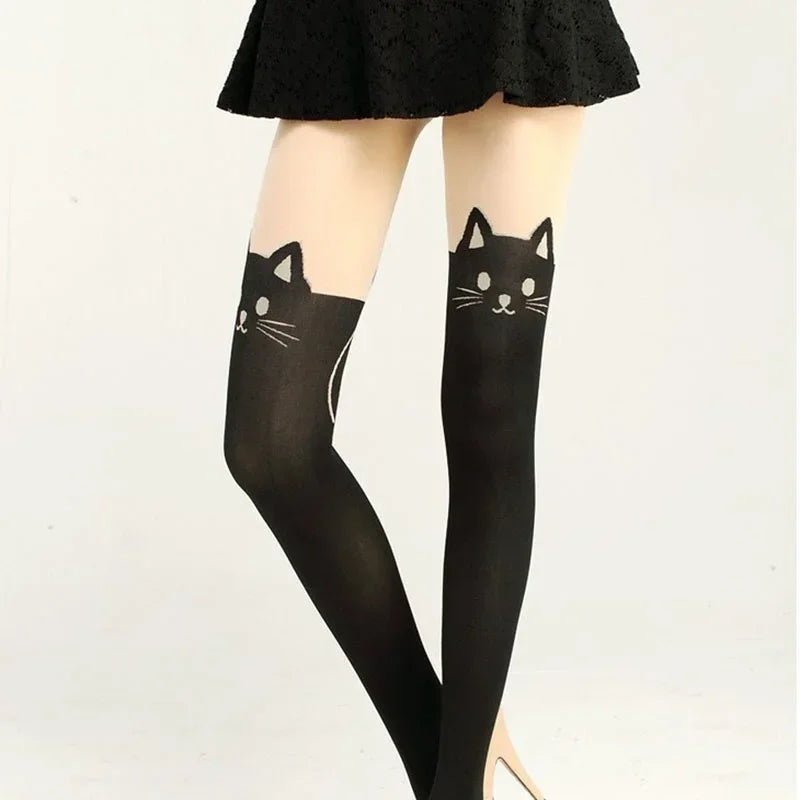 Black Cat Over-the-Knee Socks - Women's Cotton Thigh Highs