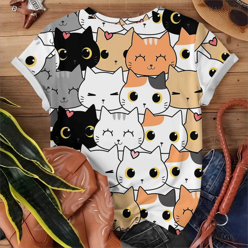 Cute Playful Cartoon Cat Women's Fun T-Shirt