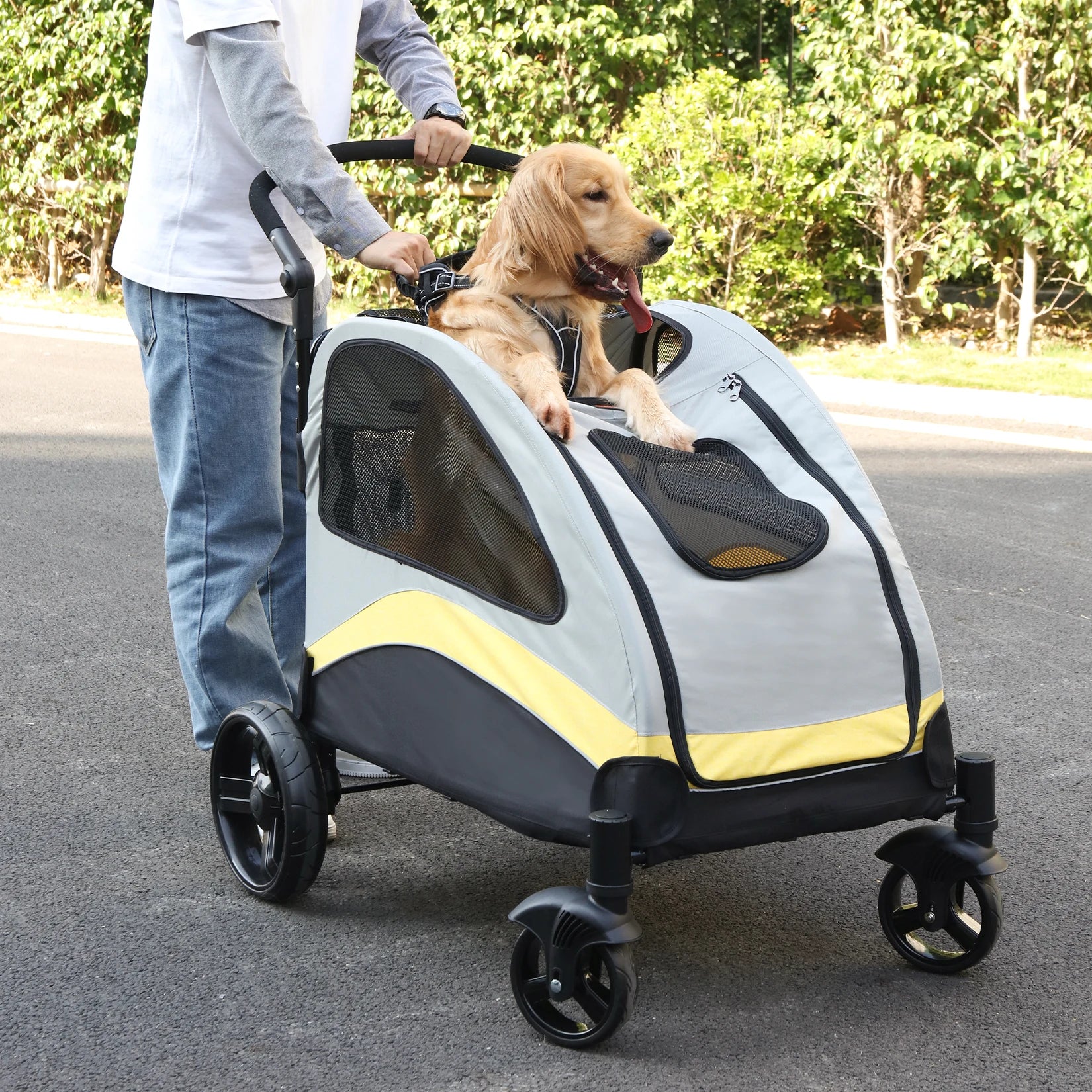 Large 4-Wheel Dog Stroller - 121lbs