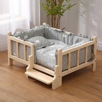 Premium Solid Wood Pet Bed - All-Season Removable Cushion for Dogs & Cats
