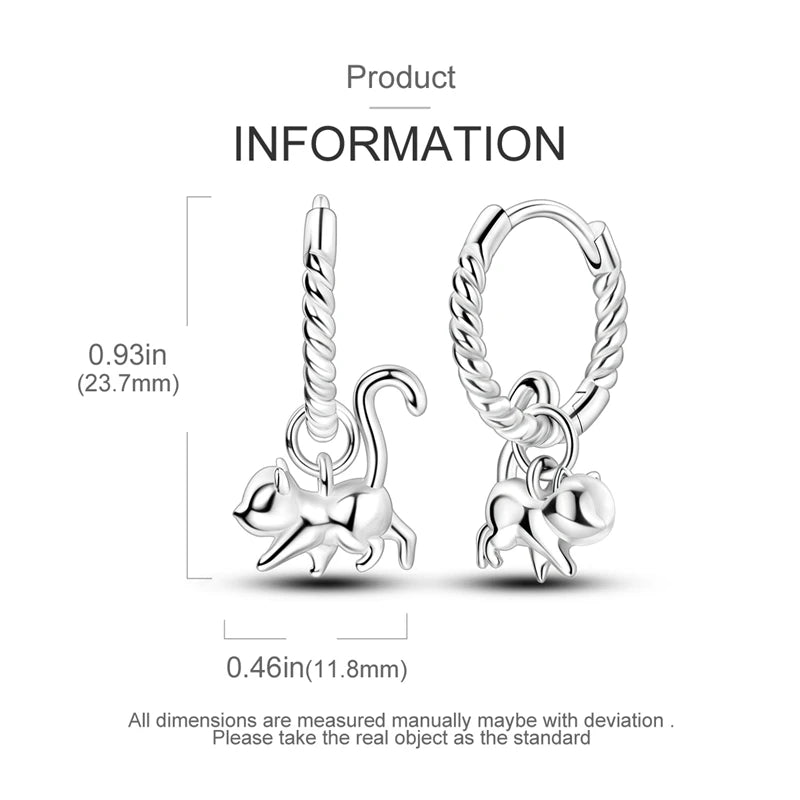 Sterling Silver Cat Hoop Earrings - Zircon Stone Party & Wedding Jewelry