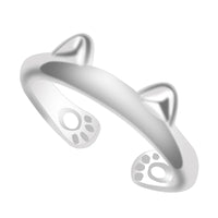 Cat Ear Paw Print Ring - Adjustable Pearl Hollow Heart Design