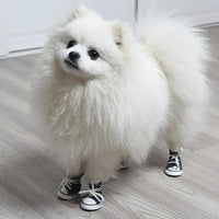 Denim Canvas Dog Sneakers - 4-Piece Waterproof Anti-Slip Booties Set