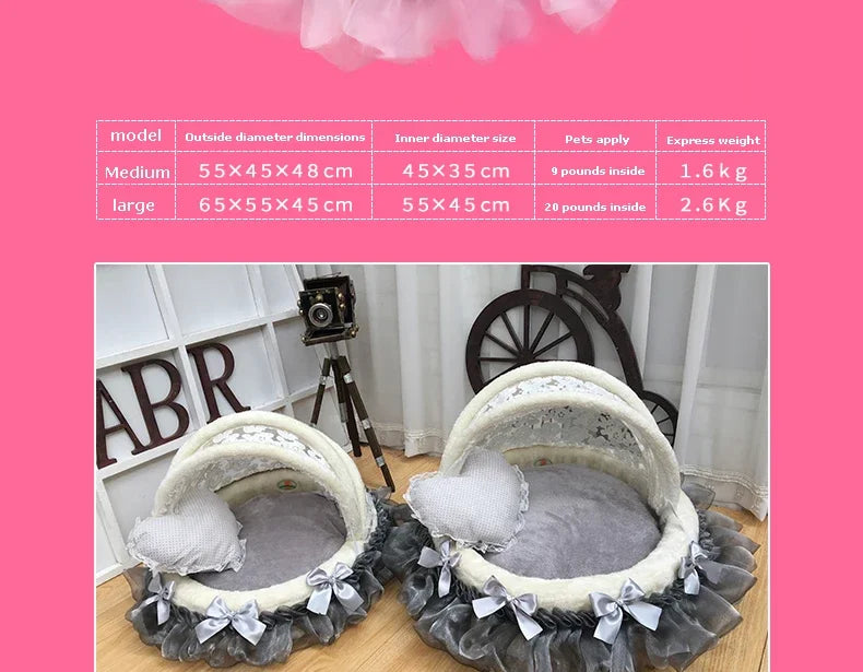 Luxury Round Pet Bed with Lace Trim - Washable Dog Bed