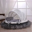 Luxury Round Pet Bed with Lace Trim - Washable Dog Bed