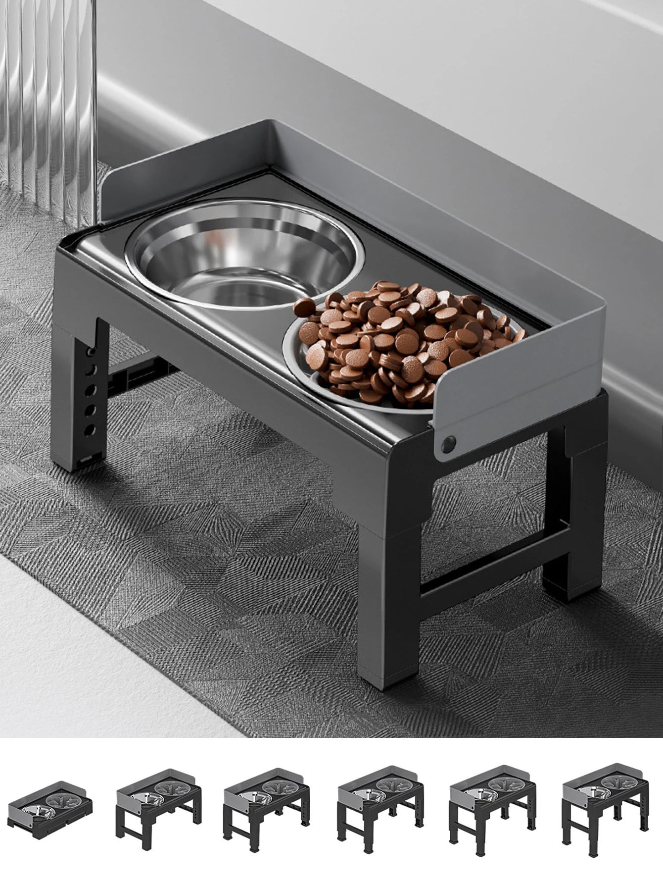 Collapsible Elevated Dog Bowls - Adjustable Stand with Double Stainless Steel Bowls