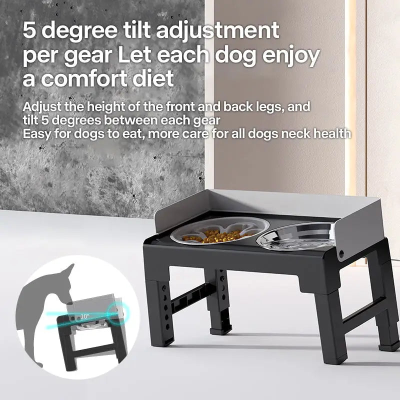 Collapsible Elevated Dog Bowls - Adjustable Stand with Double Stainless Steel Bowls