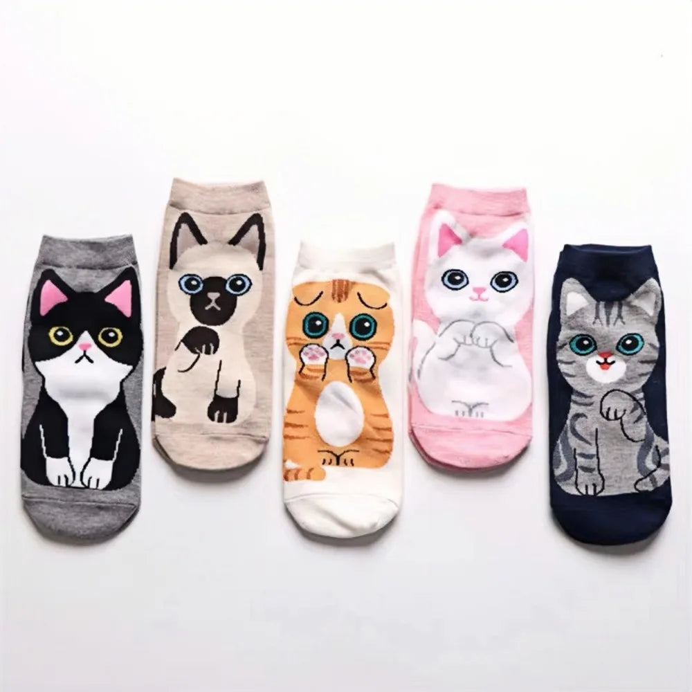Playful Cat Cartoon Socks