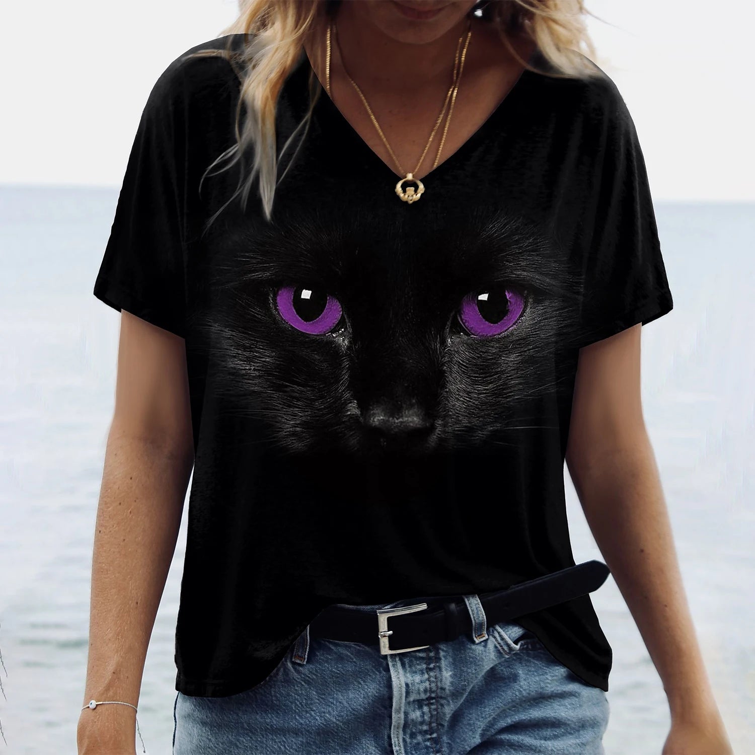 Kawaii Cat V-Neck