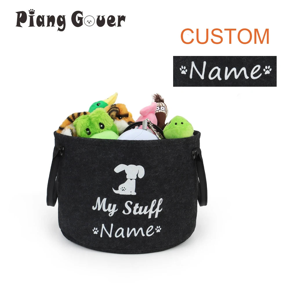 Custom Name Pet Toy Storage Basket Dog Bin Accessories Box Personalized Tags Felt Organize Baskets Case Home Tool