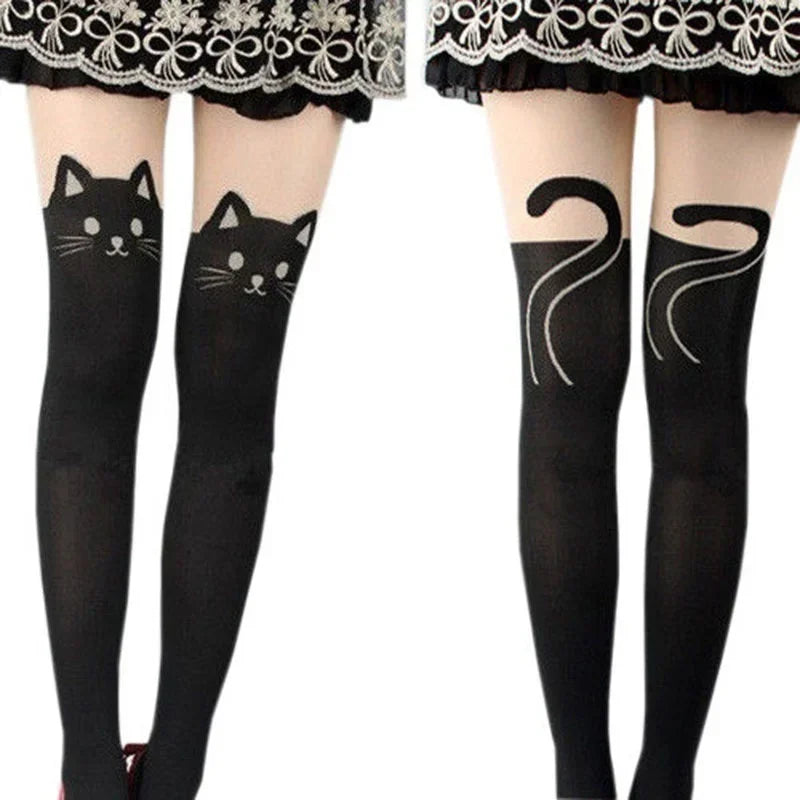 Black Cat Over-the-Knee Socks - Women's Cotton Thigh Highs
