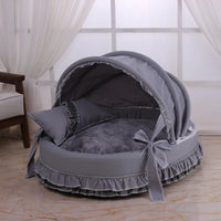 Luxury Round Pet Bed with Lace Trim - Washable Dog Bed