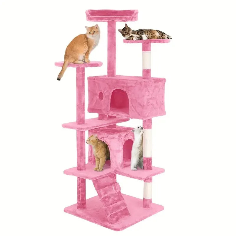 Cat Tree 54/70 Inch Cat Tower Cat Condo with Sisal-Covered Scratching Posts Dangling Ball for Cats to Play and Sleep by Tail chasers