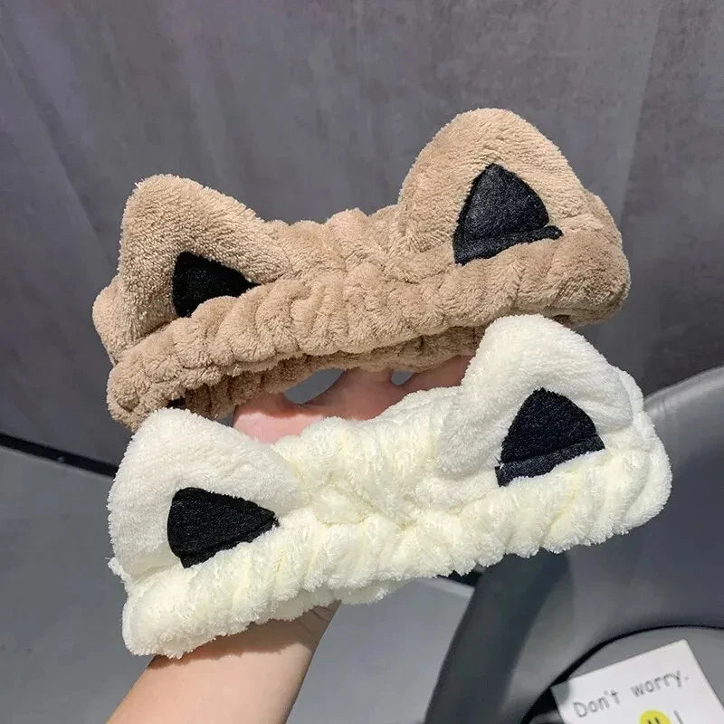 Cat Ears Face Wash Headband - Coral Fleece Spa Hairband