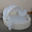 Luxury Round Pet Bed with Lace Trim - Washable Dog Bed