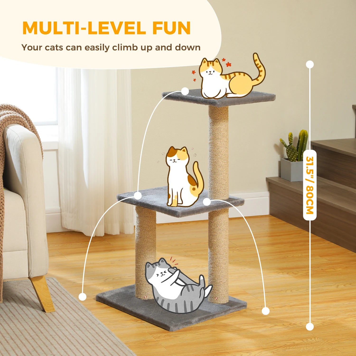 Multi-Level Cat Activity Tree with Scratching Posts & Hammock