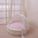 Luxury Round Pet Bed with Lace Trim - Washable Dog Bed